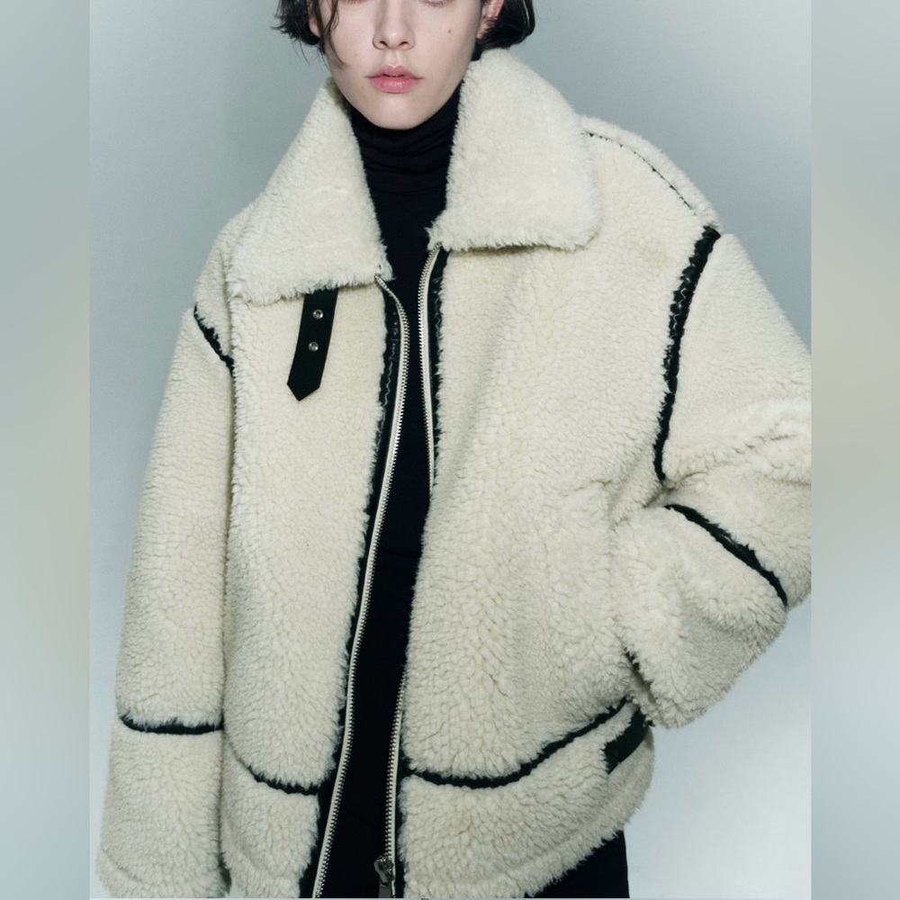 ZARA FAUX FUR BIKER JACKET OVERSIZED